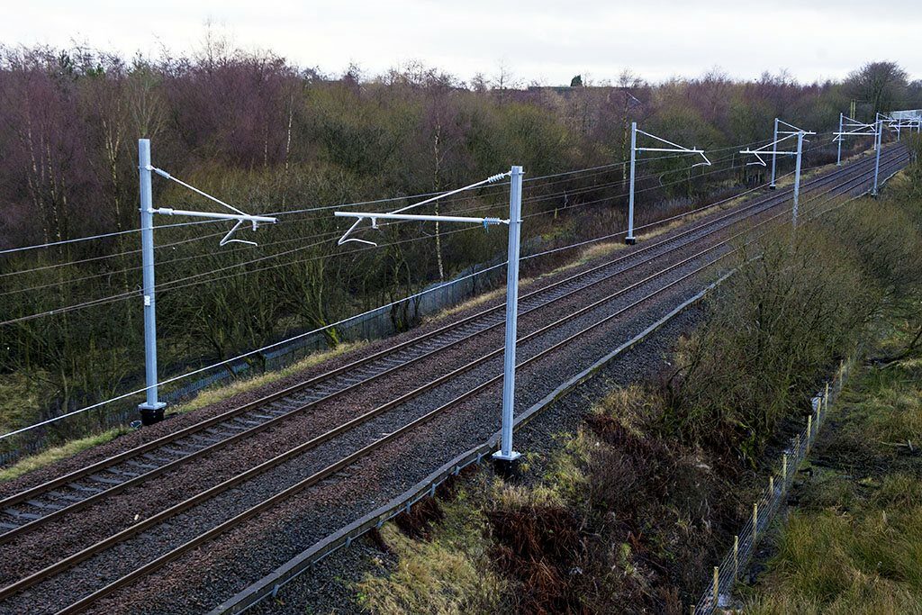Network Rail electrifcation work gantry track infrastructure railway