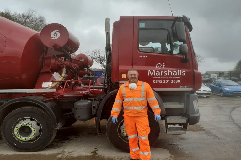 Graham Smith Marshalls plant manager working on screed for hospital 1024x682